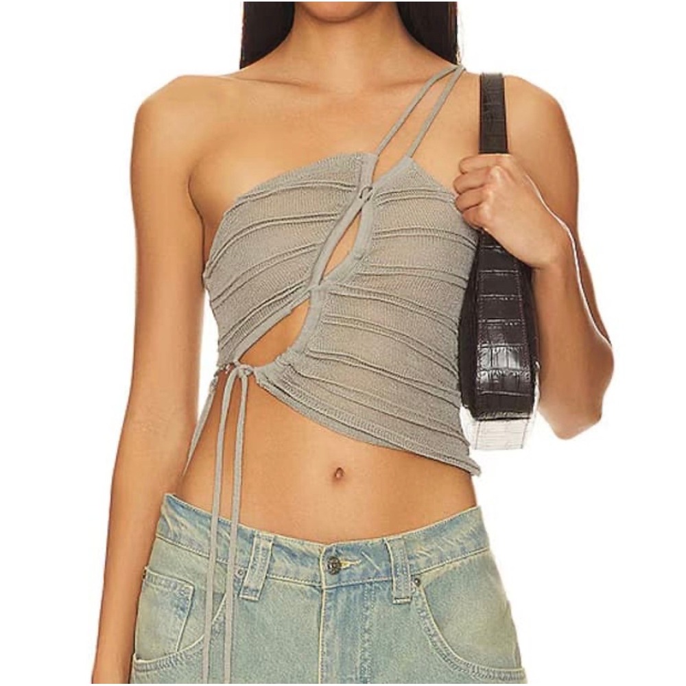Jaded London Asymmetric Knitted Top Grey One Shoulder Cut Out Womens Small